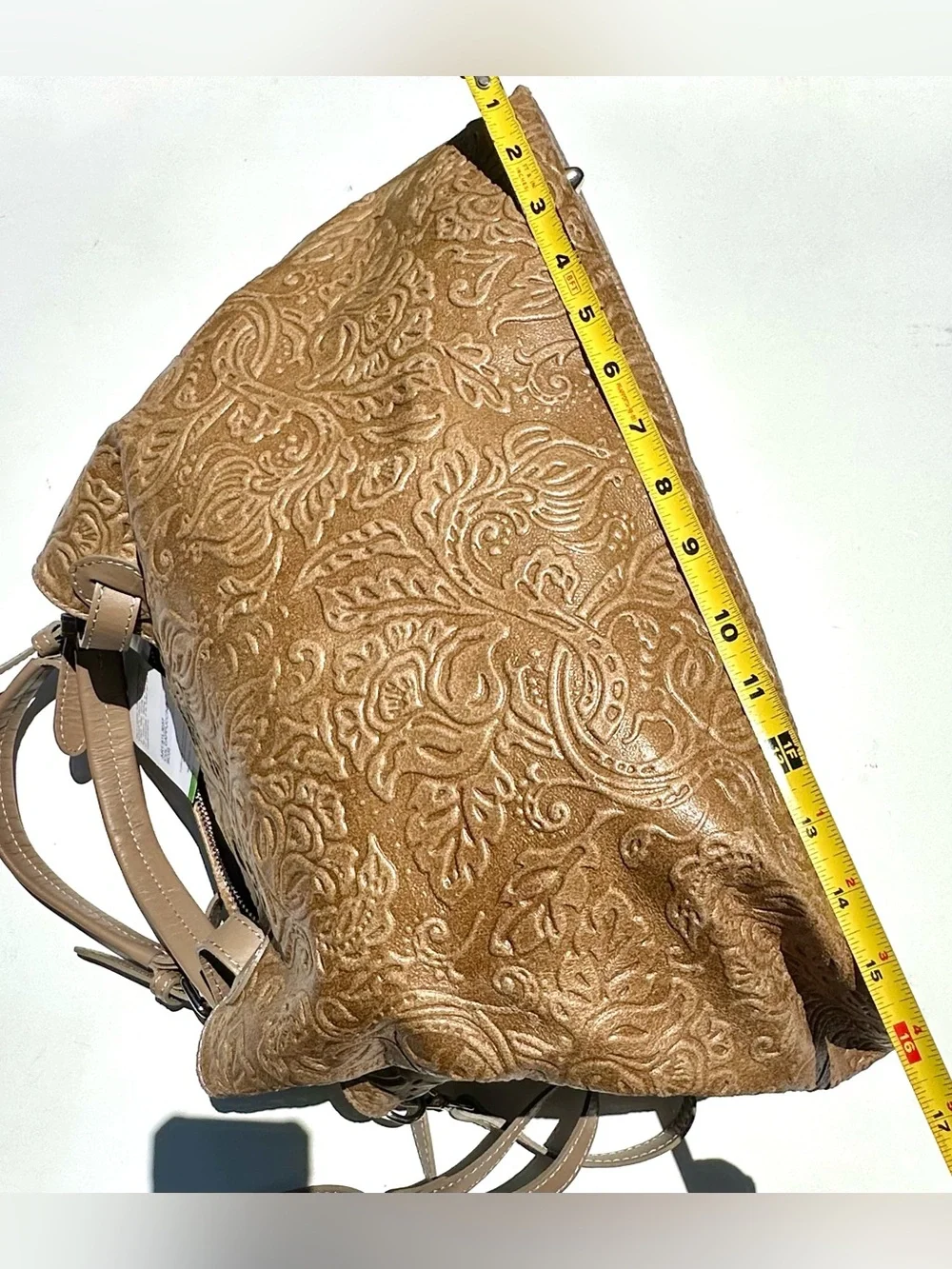 NWT Isadora Italy Tooled Genuine Leather Large Satchel Bag in Tan